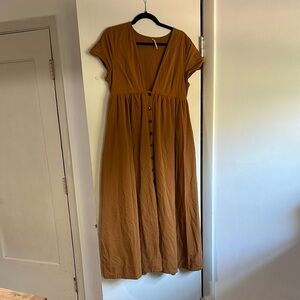 Free People Brown 100% Cotton Button-Down Dress